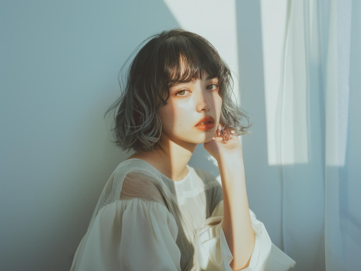 おしゃれな女性がこちらを見ている写真