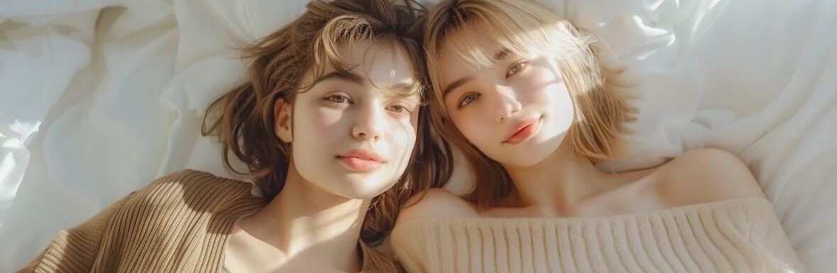 おしゃれな女性がこちらを見ている写真